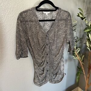 Cabi Sheer Button Down Ruched Blouse